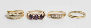 4 vintage ringe af 14 guld, ene med old-cut damanter 4