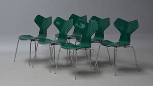 Arne Jacobsen. Sæt på seks Grand Prix stole, model 3130 6