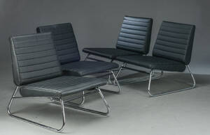 Fire loungestole med sort læder. 4