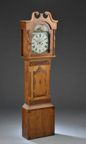 Engelsk standur i kasse af egetræ og mahogni.