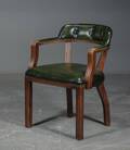 Armstol, grønt læder mahogni