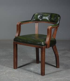 Armstol, grønt læder mahogni