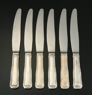 Georg Jensen. Dobbeltriflet, seks middagsknive 6
