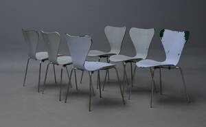 Arne Jacobsen. Sæt på seks Syver stole, model 3107 6 