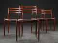 Niels O. Møller. Sæt på fire stole med stel af palisander 4