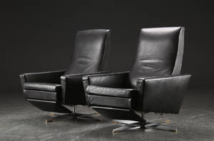Par lænestole, sort læder, 1960erne. 2