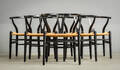 Hans J. Wegner - Seks sortlakerede Y-stole med lyst flet 6