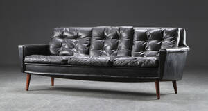 Tre-pers. sofa, læder og teaktræ, 1960erne