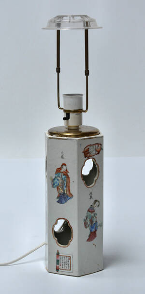 Kinesisk bordlampe af porcelæn, 1800-tallets slutning