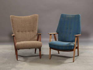 Dansk Møbelproducent. To Højrykket lænestol ca. 1950
