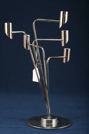 KANDELABER, FÖR 5 ST LJUS, HERSTAL METALL, FÖRKROMAD METALL, ETIKETTMÄRKT, HÖ 40 CM