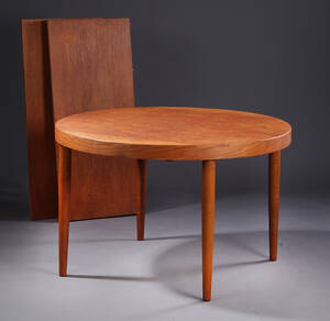 Kai Kristiansen, cirkulært spisebord med udtræk, oliebehandlet egetræ, to tillægsplader 3