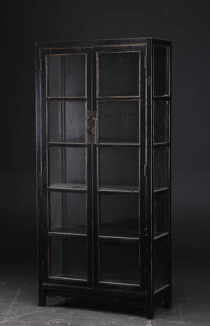 Vitrineskab, sort antikbemaling
