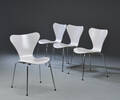 Arne Jacobsen. Sæt på fire stole model 3107, Syver-stole. 4  Denne vare er sat til omsalg under nyt varenummer 4633441