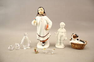 Figuriner 3 st, glaskonst 5 st bla Lomonosov
