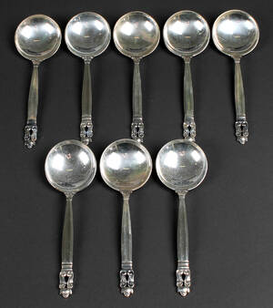 Georg Jensen Konge  Acorn, soppskedar, 8 st