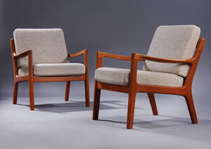Ole Wanscher. Et par lænestole model senator, med stel af massiv teaktræ. 2