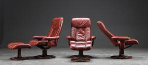 Tre lænestole med to skamler, læder 5