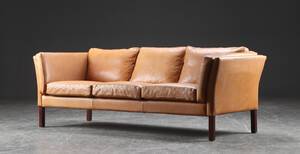 Tre-pers, sofa, læder, dansk møbelproducent