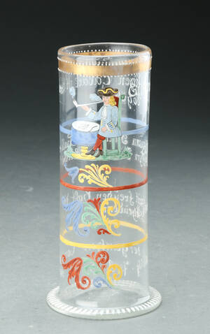 Emaljedekoreret tysk stangglas, ant. 1700-tallet