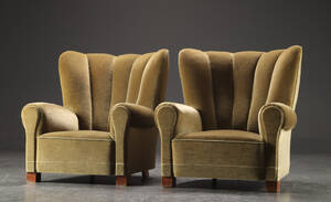 Par overpolstrede lænestole, velour, 1940erne 2