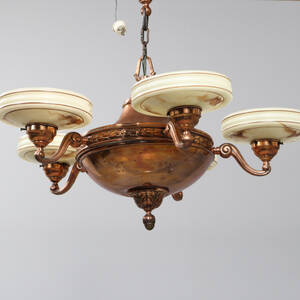 TAKLAMPA, koppar och glas, ca 1930-tal