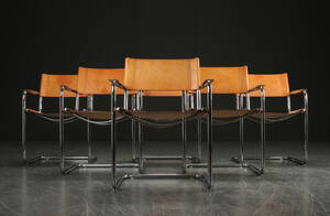 Seks armstole, kernelæder og metal 6