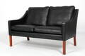 Børge Mogensen. Nypolstret to-pers. sofa, sort læder, model 2208