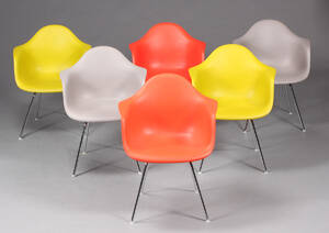 Charles Eames. Sæt på seks armstole, model DAX 6