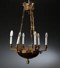 Lysekrone af forgyldt og patineret bronze, empirestil ca. 1910 