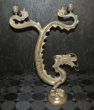 Kinesisk China Drakljusstake DragonCandlestick Höjd ca 60cm