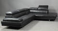 Sofa med chaiselong, sort skind