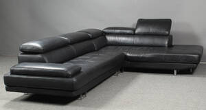 Sofa med chaiselong, sort skind