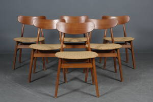 Dansk Møbelproducent, seks spisestole af teak, bøg 6