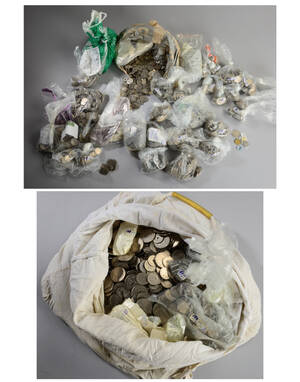 Parti danske mønter i poser