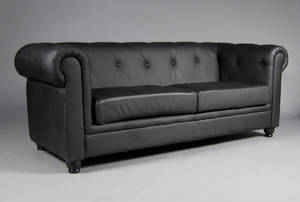 Chesterfield. Tre-pers sofa, sort