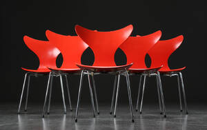 Arne Jacobsen. Fem stole, Liljen, model 3108 5