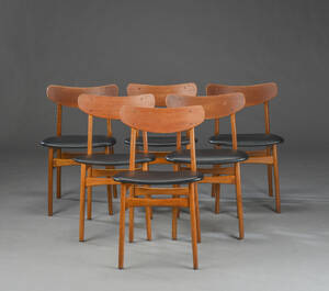 Dansk møbelproducent. Seks stole af teak og bøgetræ 6 