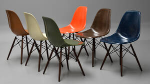 Charles Eames. Sæt på seks skalstole, multicolor, model DSW. 6 