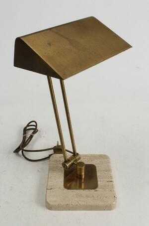 Bordlampe, messing travertin