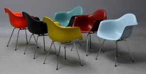 Charles Eames. Sæt på seks armstole, model DAX 6 