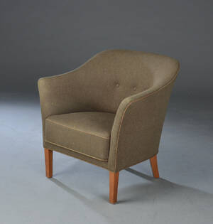 Overpolstret lænestol betrukket med uld, 1940erne