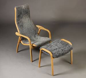 Yngve Ekström. Højrygget lamino lænestol samt skammel 2