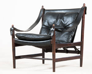 Leder-Sessel, Teak, wohl dänisch
