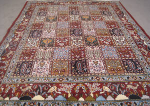 Persisk Moud med silke, havemotiv 195 x 148 cm