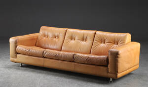 Tre-pers. sofa, cognacfarvet læder, skandinavisk design