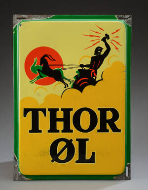 Emaljeskilt.  Thor Øl