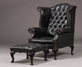 Chesterfield wingchair  øreklapstol samt skammel 2