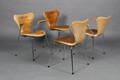Arne Jacobsen. Fire stole, læder. 3107 samt 3207. 4