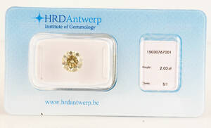 1 sealed brilliant-cut greyishyellow diamond 2.03ct.with HRD cert. included